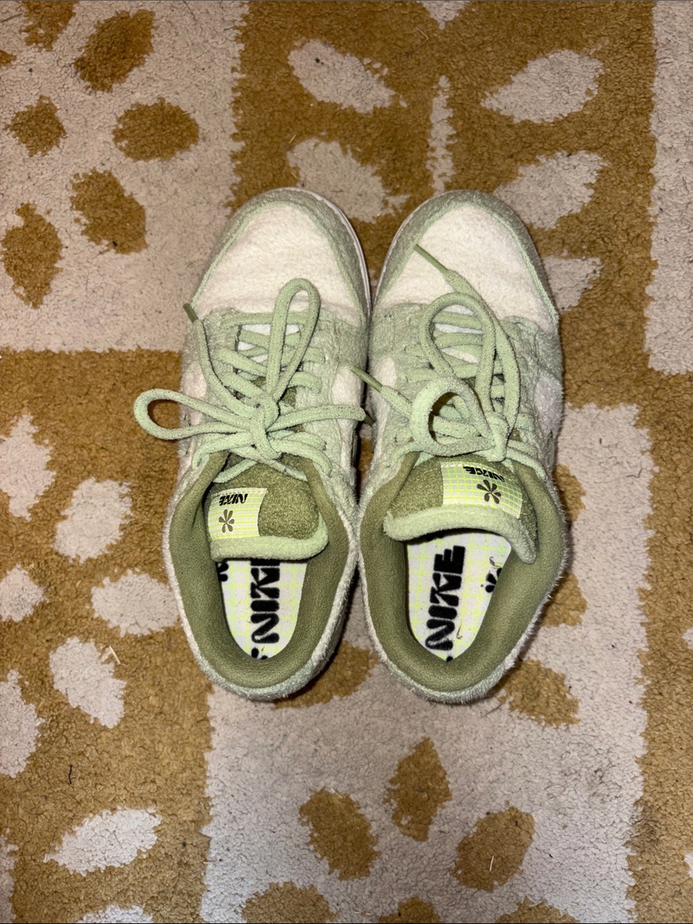 Nike Women's Dunk Lows Green and White Furry